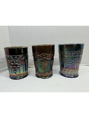 Antique Fenton Northwood Iridescent Carnival Glass Tumblers Floral Lot